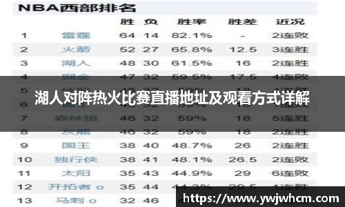 湖人对阵热火比赛直播地址及观看方式详解